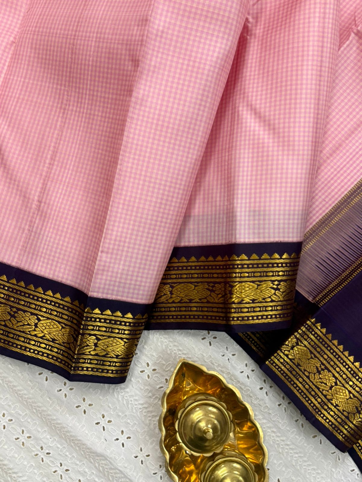 Pink checks and deep paaku / Arani Silk CLSA9878