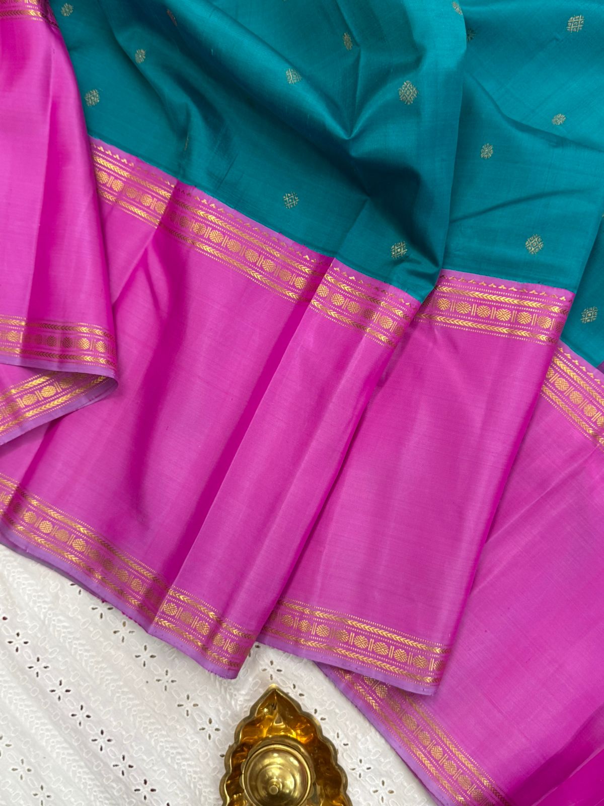 Teal green and pink long border/ Arani silk CLSA9867