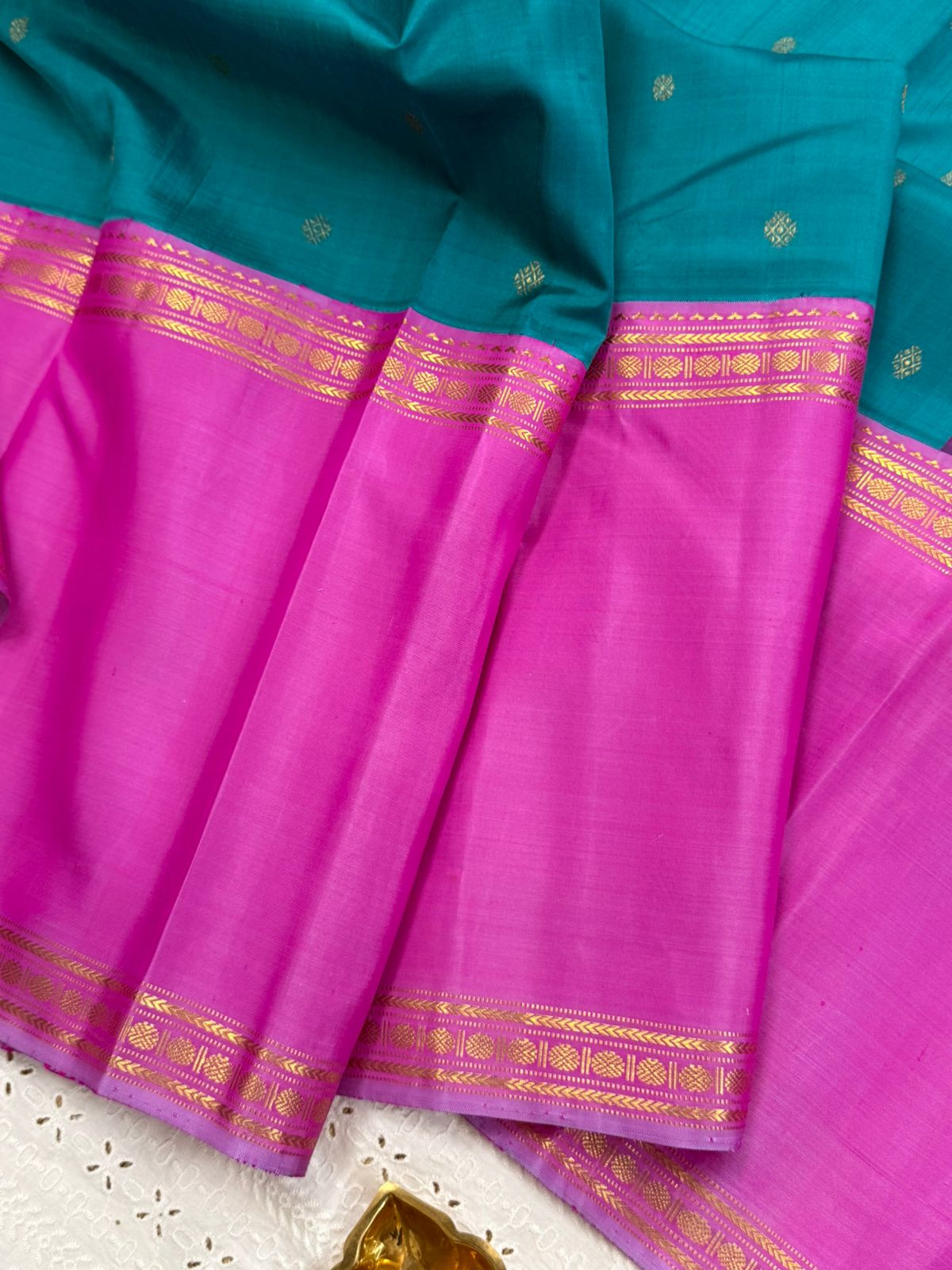 Teal green and pink long border/ Arani silk CLSA9867