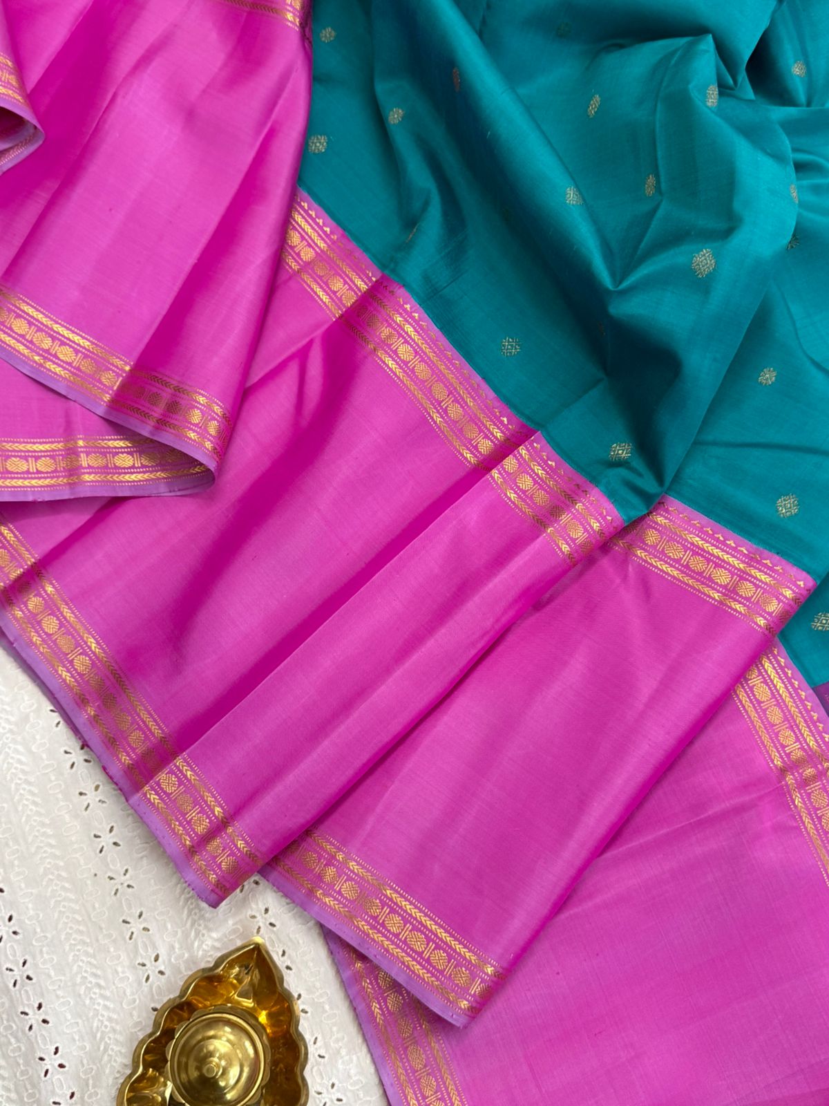 Teal green and pink long border/ Arani silk CLSA9867