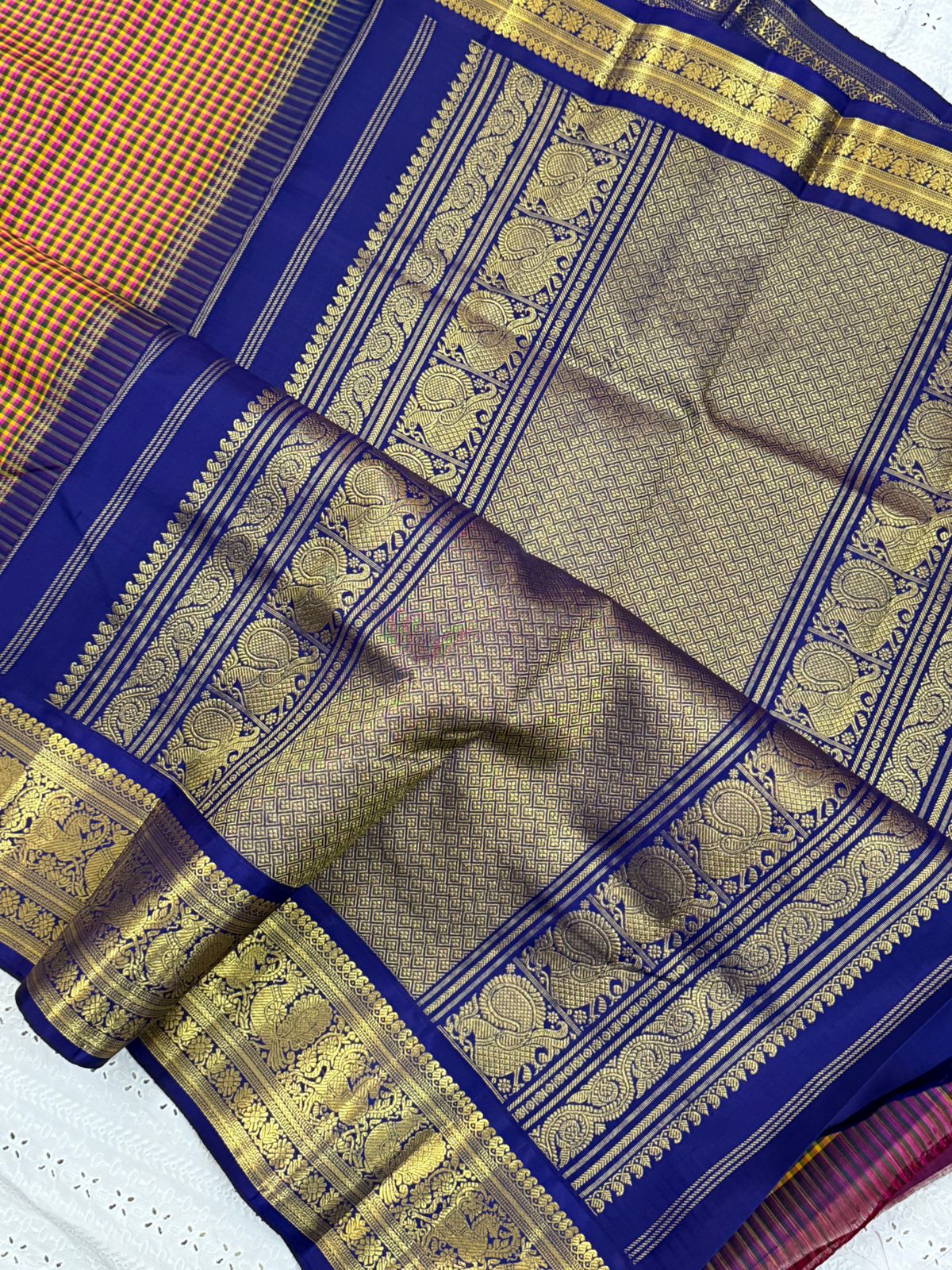 Paalum pazhamum checks and blue korvai / Arani silk CLSA9869