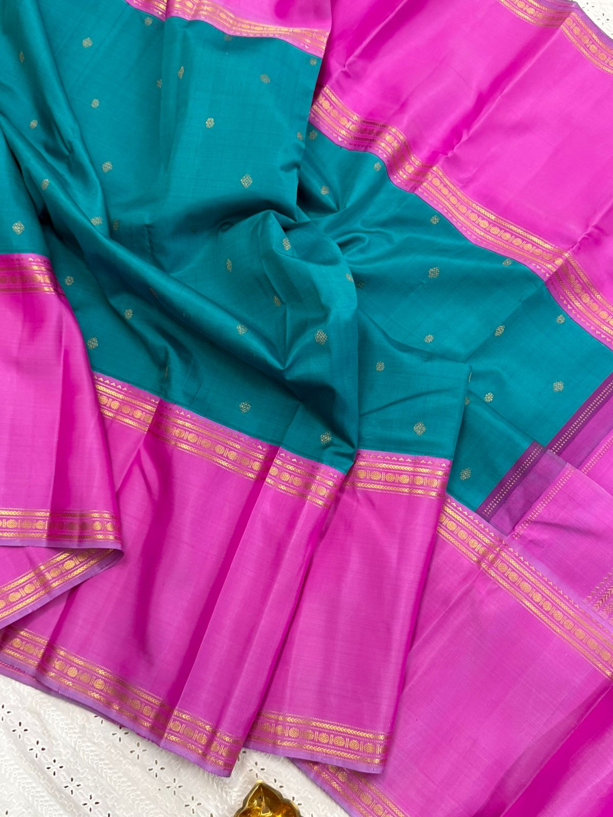 Teal green and pink long border/ Arani silk CLSA9867