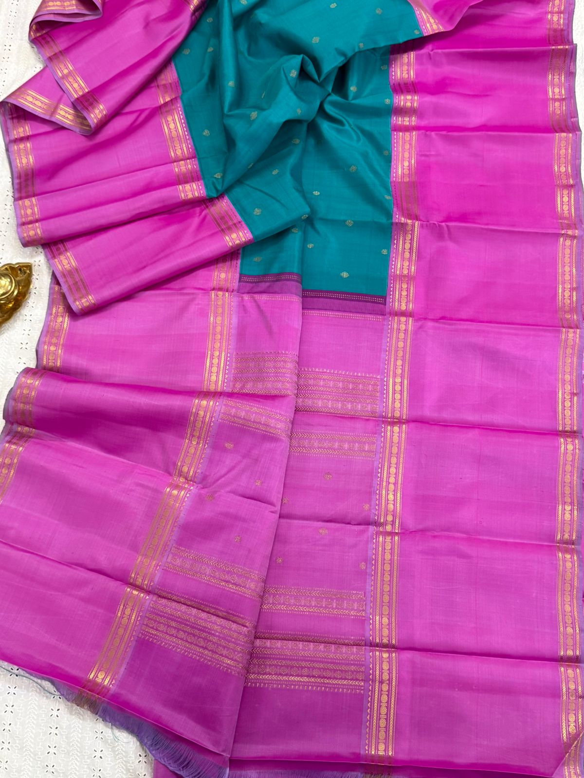 Teal green and pink long border/ Arani silk CLSA9867