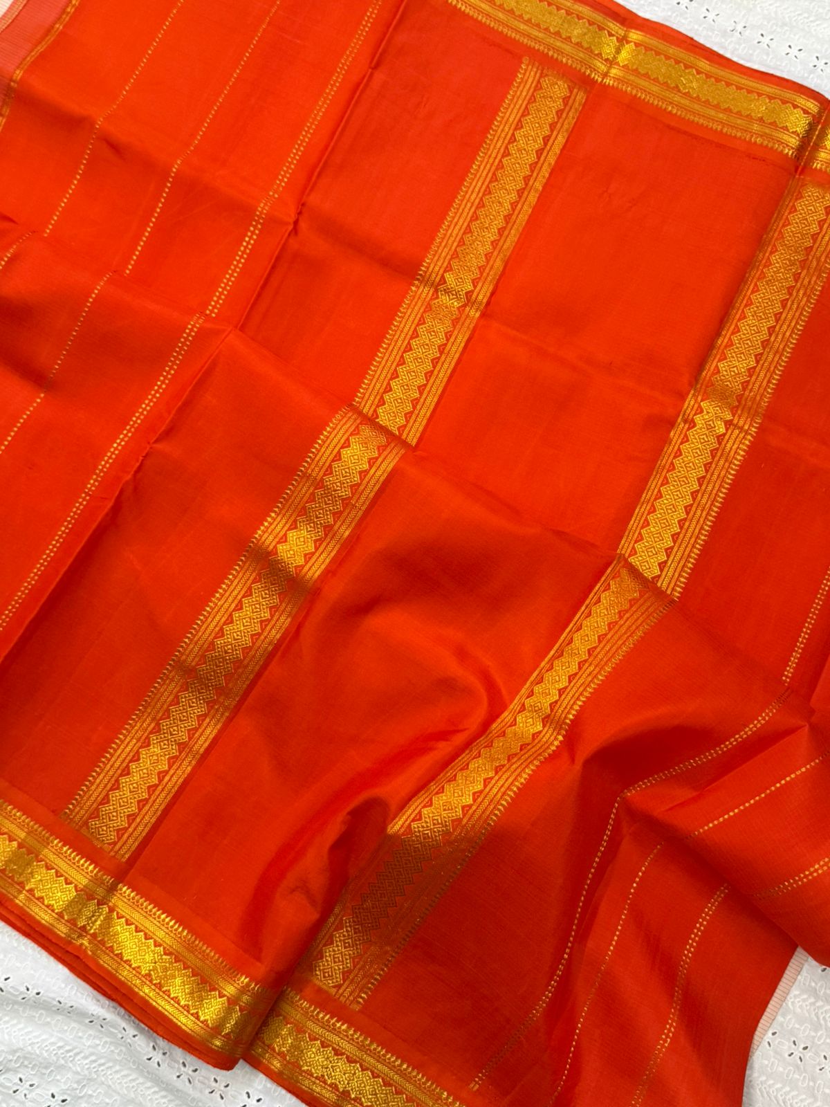 Beige and orange temple korvai / Arani silk CLSA9866