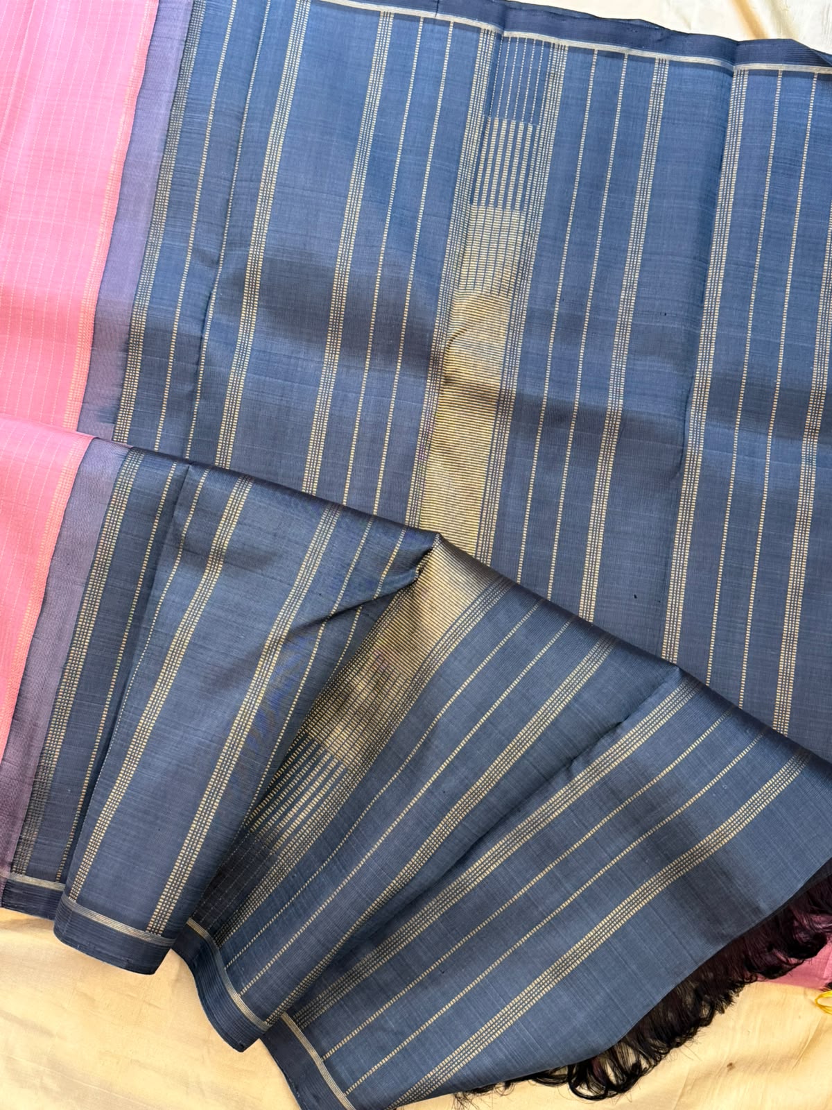 Pink thread oosi stripes borderless/ Kanjipuram silk CL9960