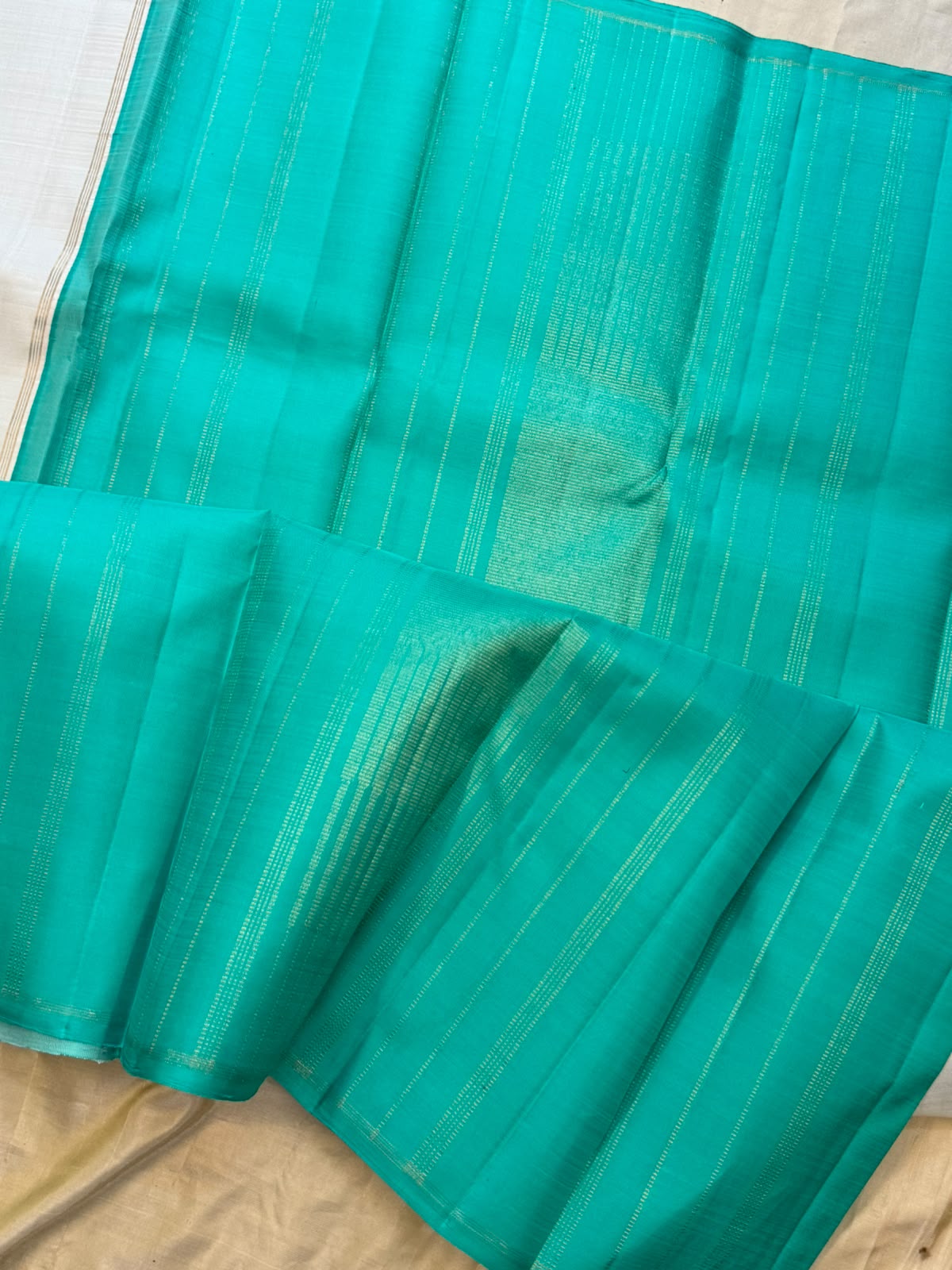 Offwhite and turquoise green borderless/ Kanjipuram silk CL9776