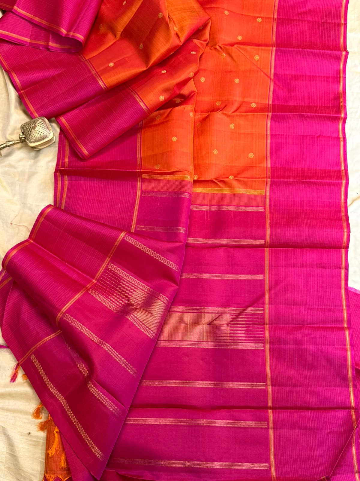 Orange and pink kamalam butta/ Kanjipuram silk CL9912