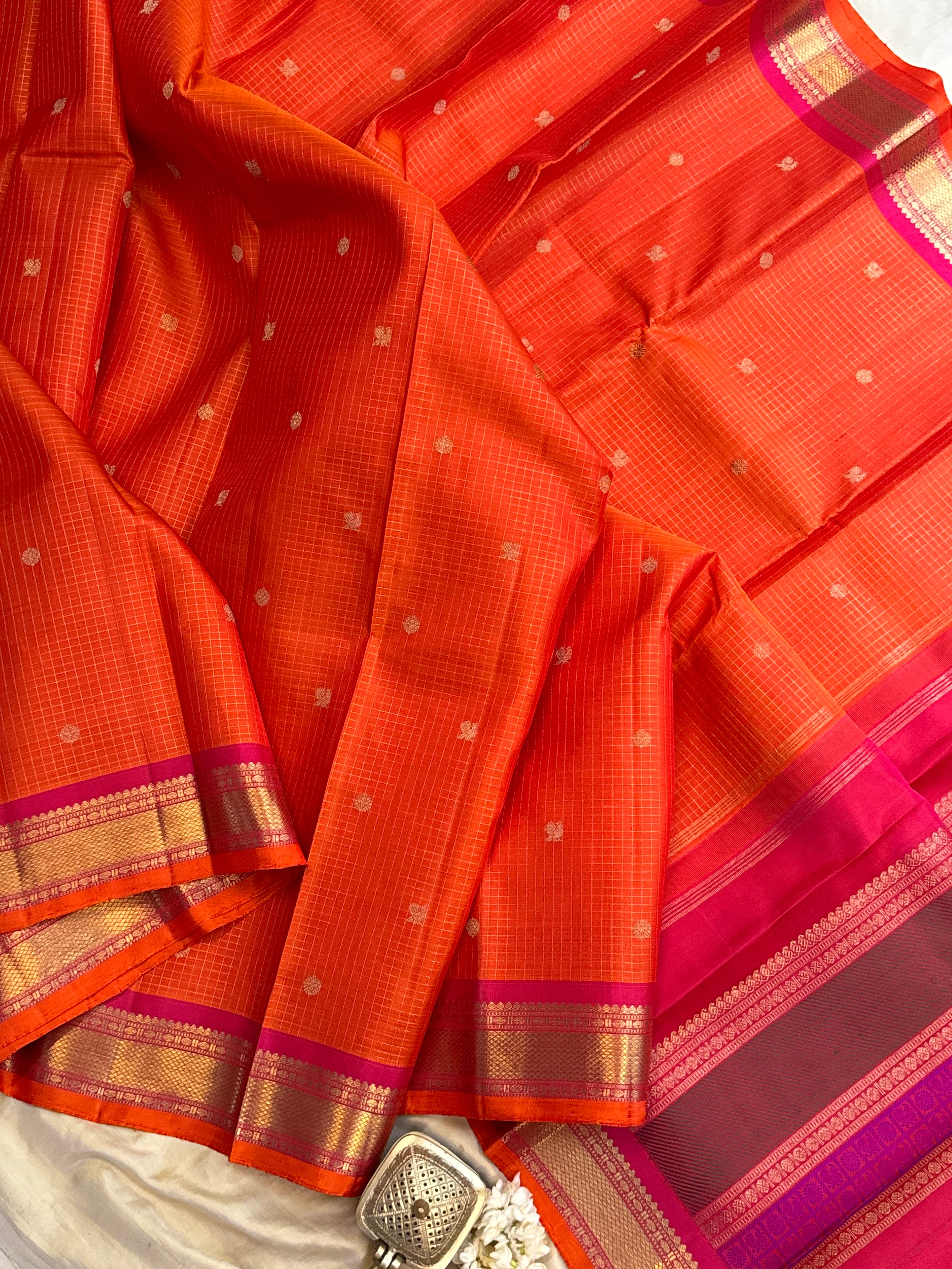 Orange zari kattam butta / Kanjipuram silk CLSA6958