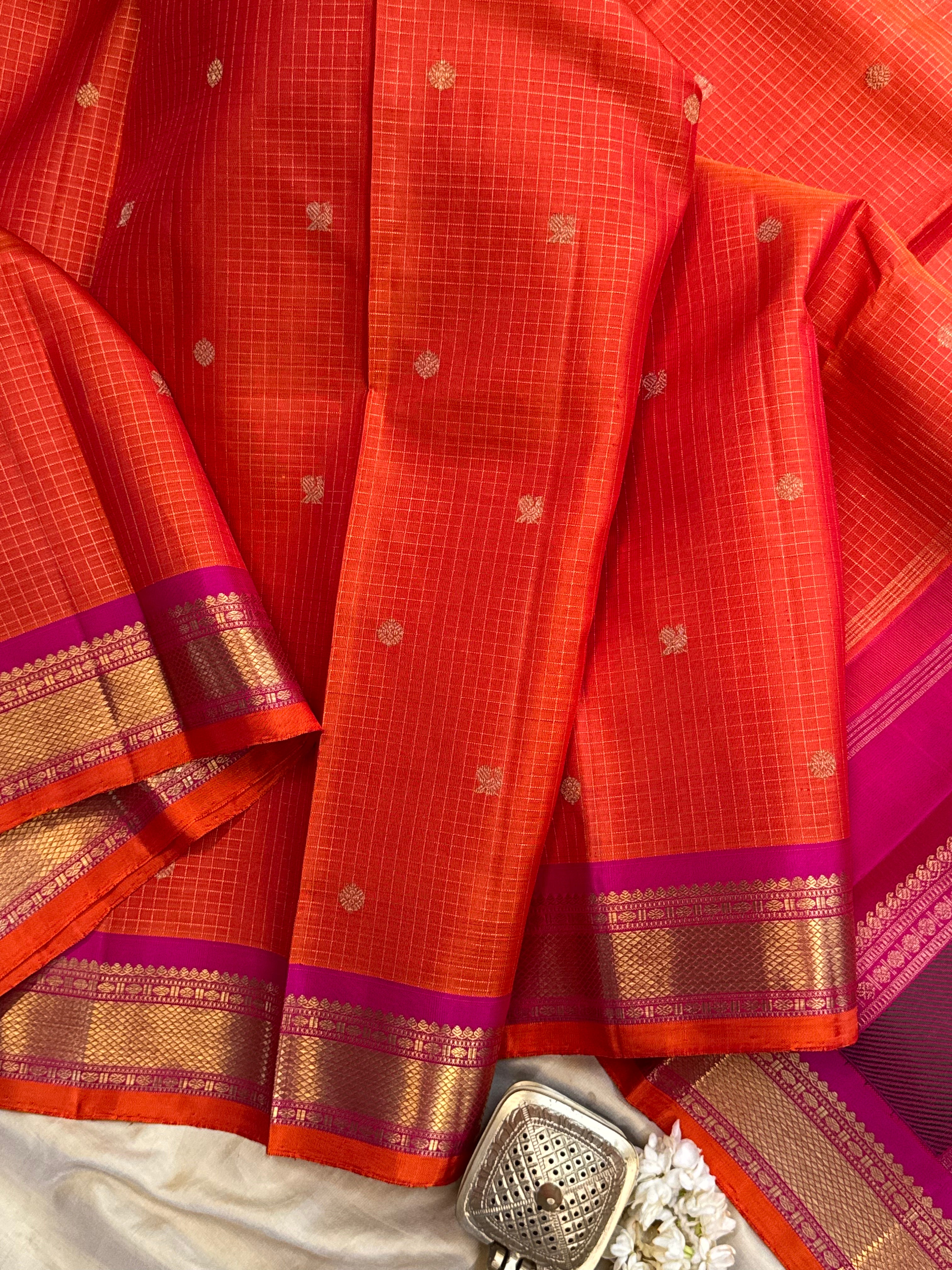 Orange zari kattam butta / Kanjipuram silk CLSA6958