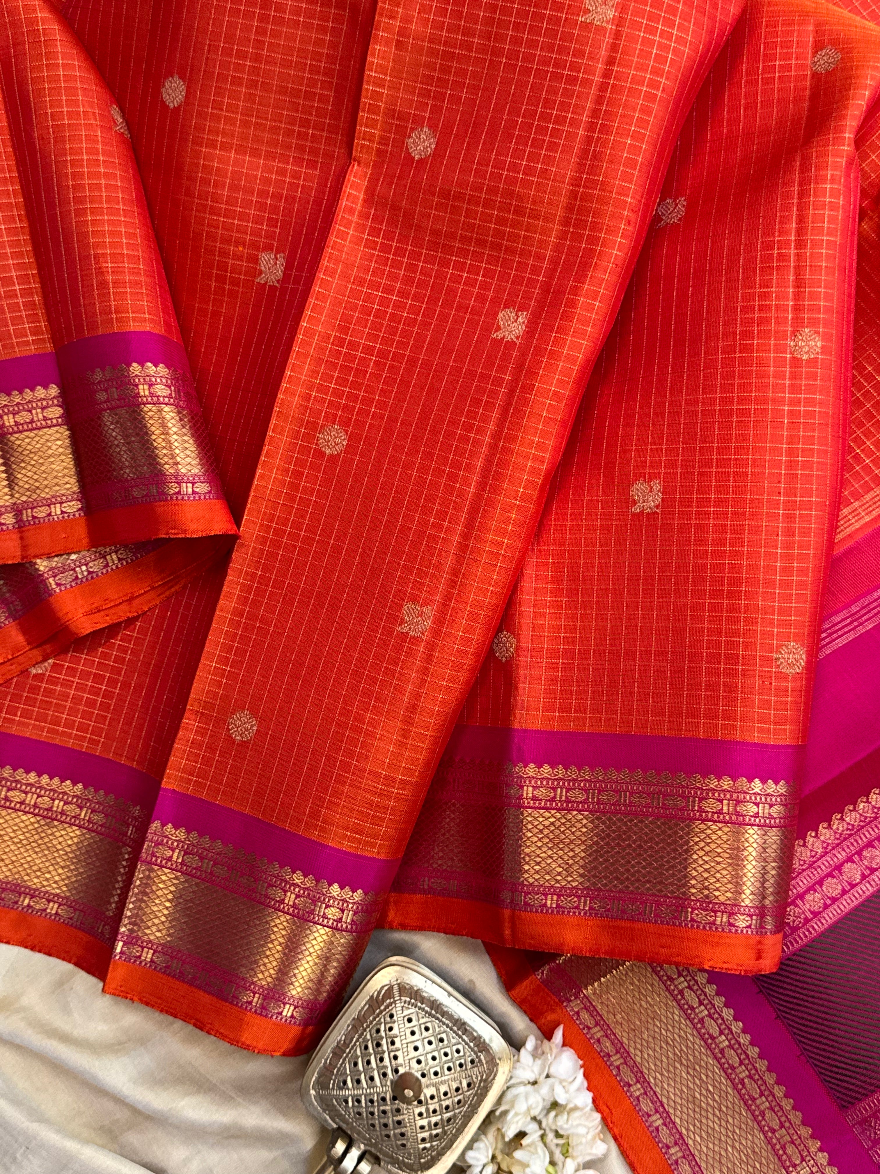 Orange zari kattam butta / Kanjipuram silk CLSA6958