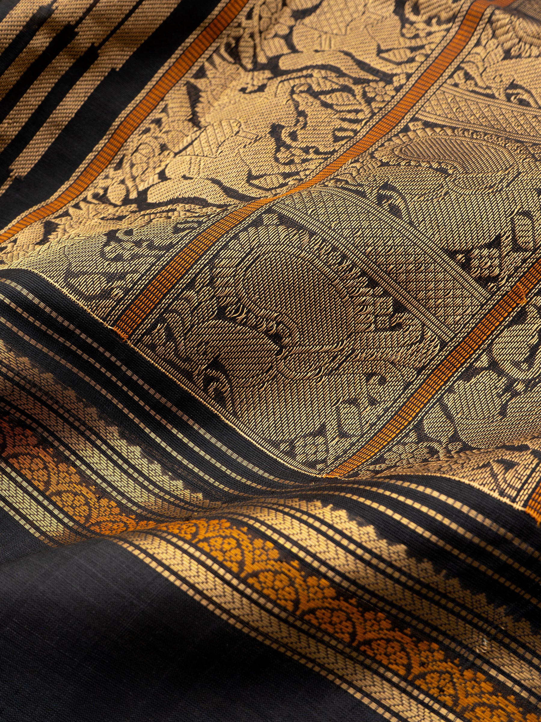 Black stripes - rettapet border/ Silk Cotton Saree CLSA8327