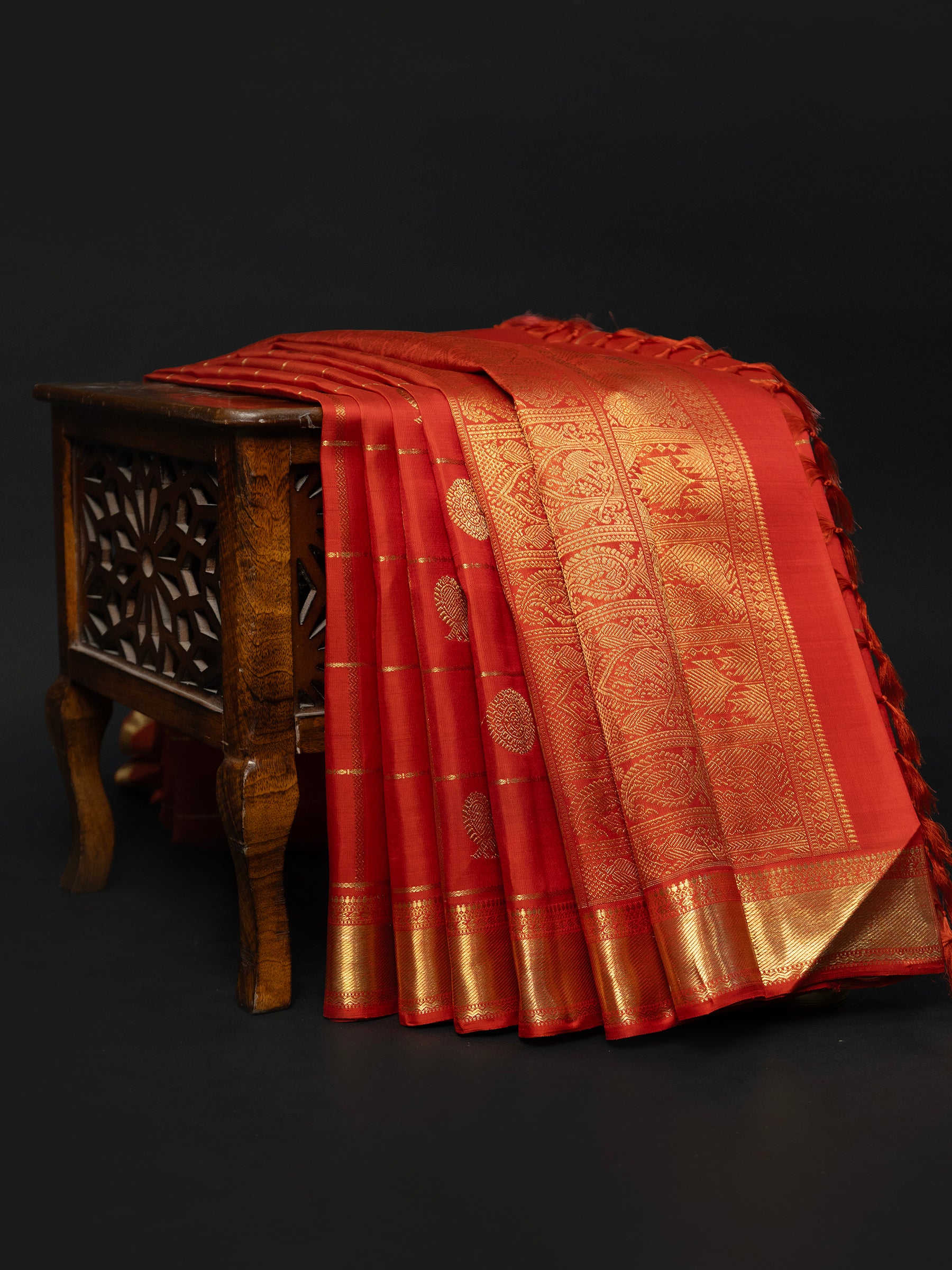 Deep rust orange Kanjipuram Silk Saree CLSA9009