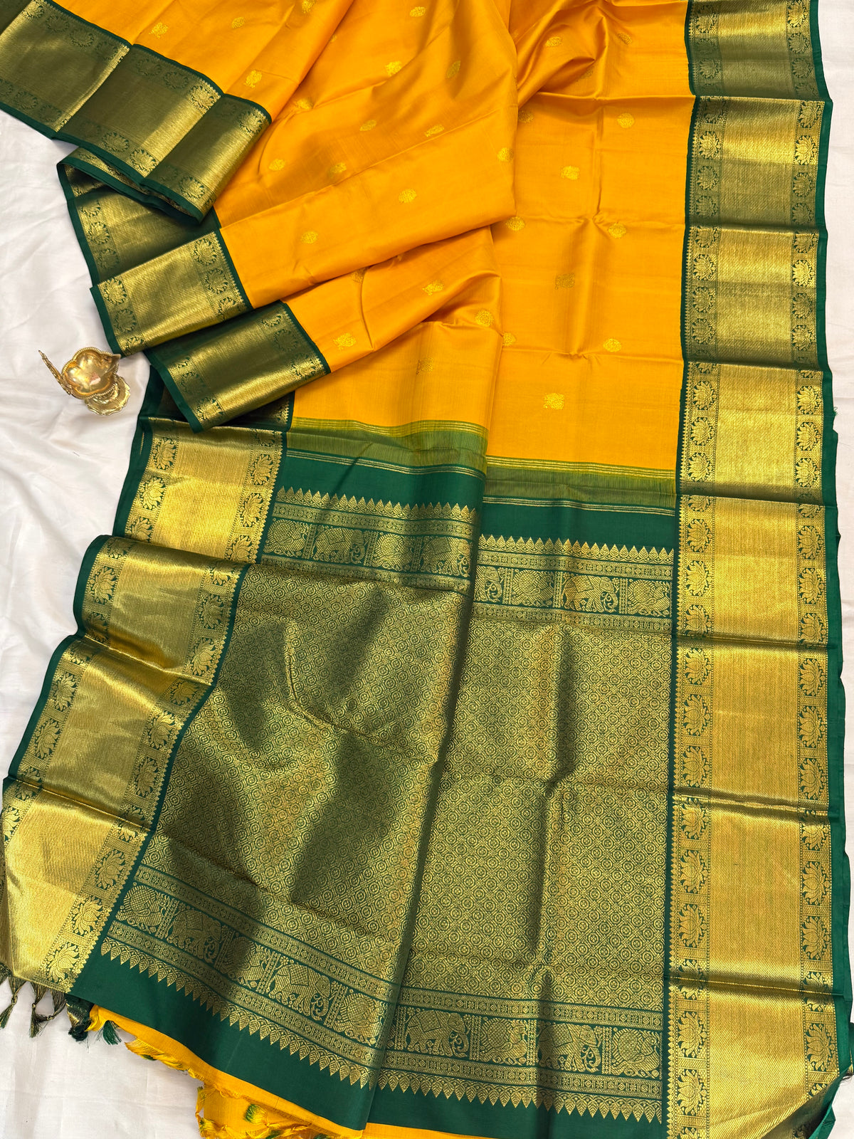 Aarani golden yellow Zari Butta Korvai/kanjipuram silk saree clsa 6697