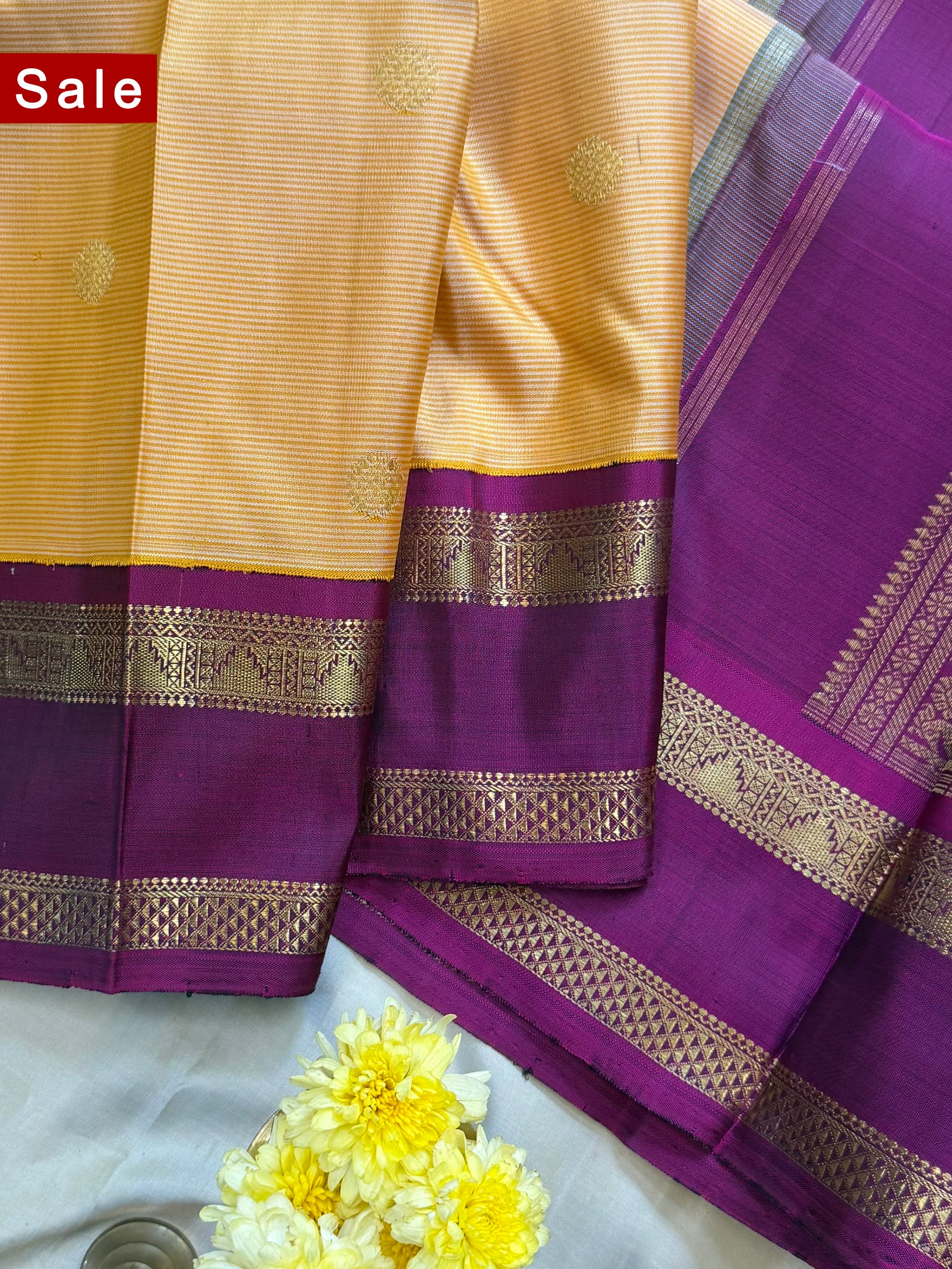 AADI SALE Sandalwood shade and magenta rettapet border kai korvai/ Kanjipuram Silk