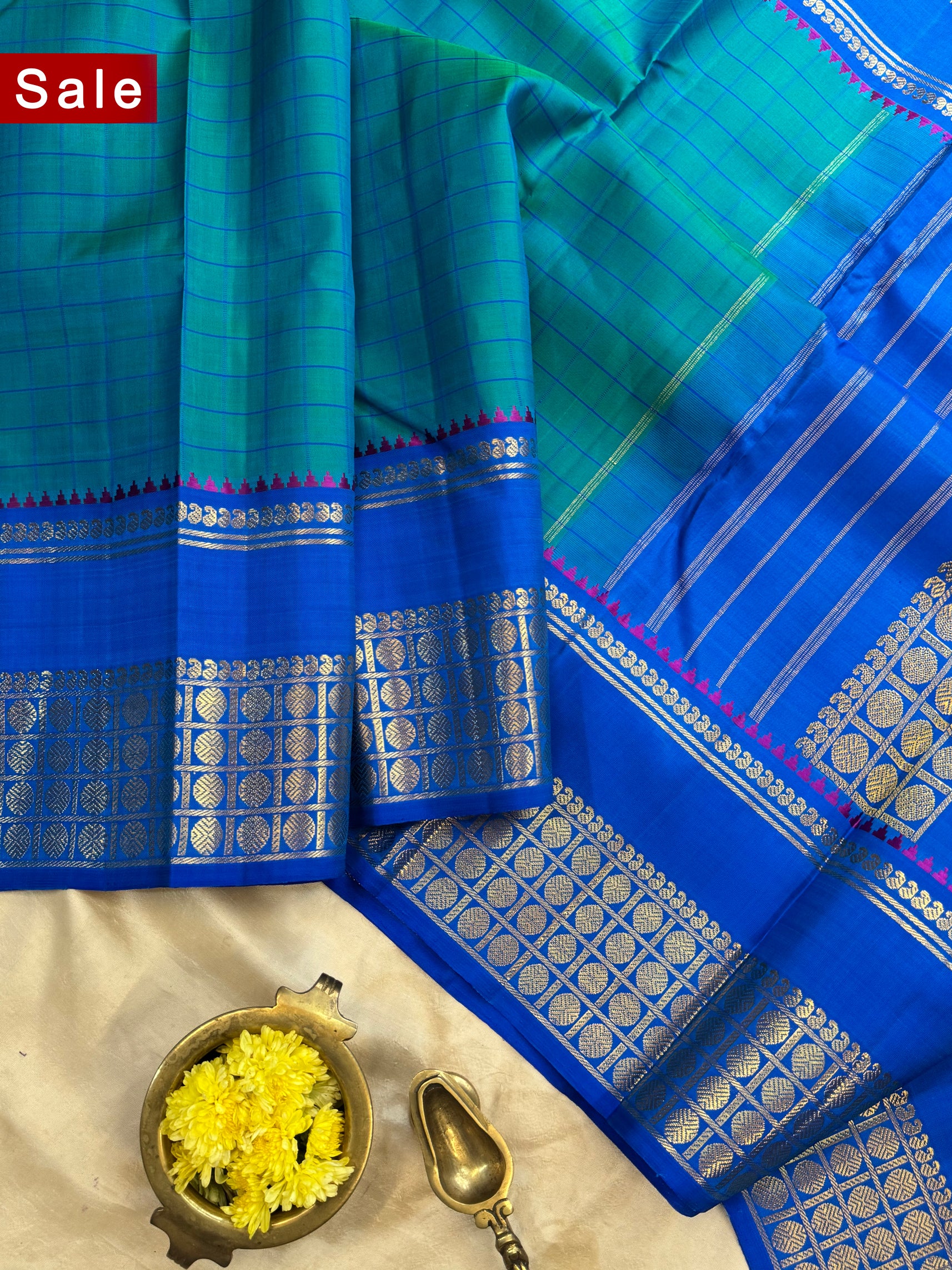 Nichyathartham edit : sea blue varisapet kanjipuram silk