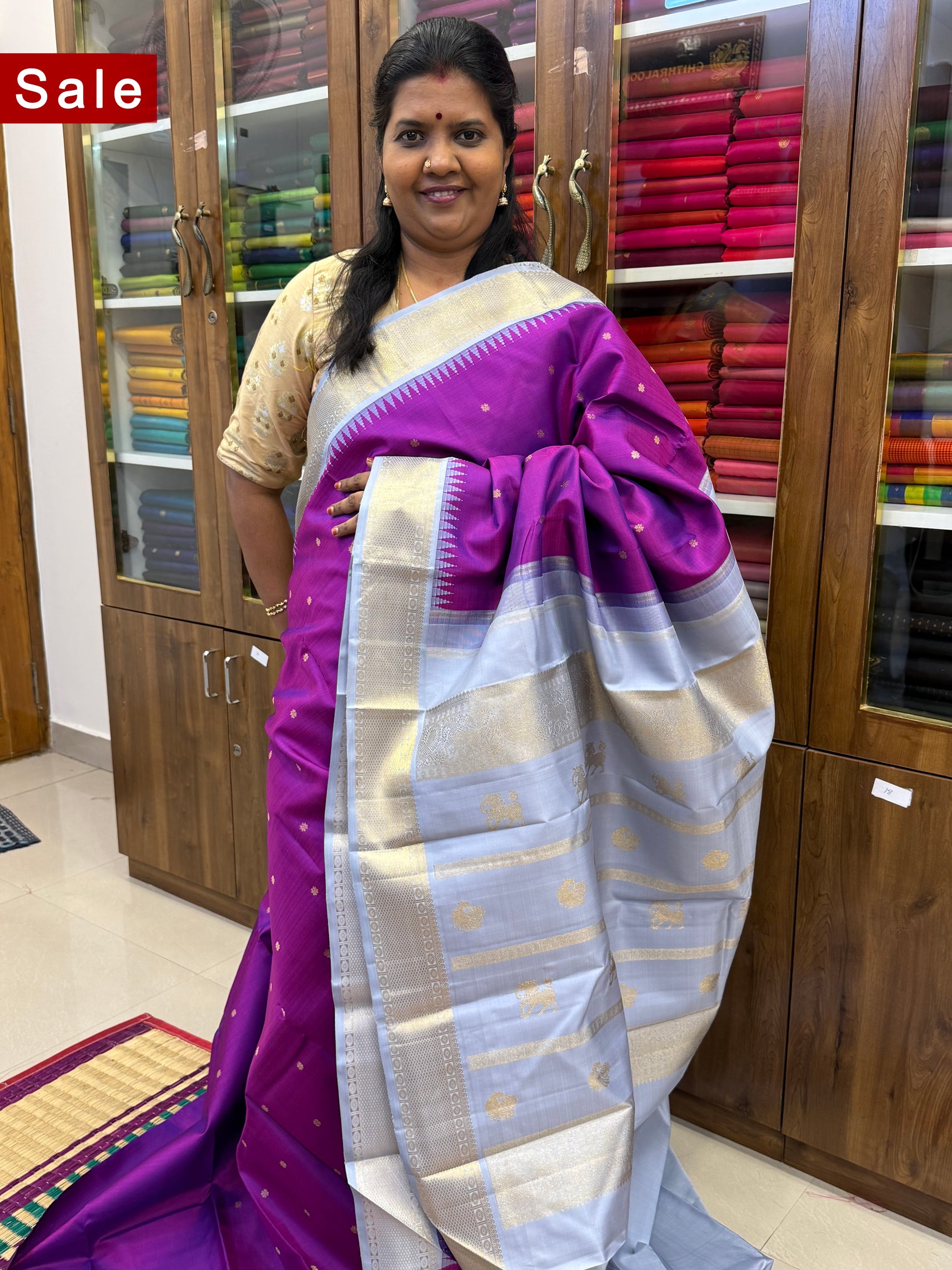 Aubergine colour Korvai kanjipuram silk