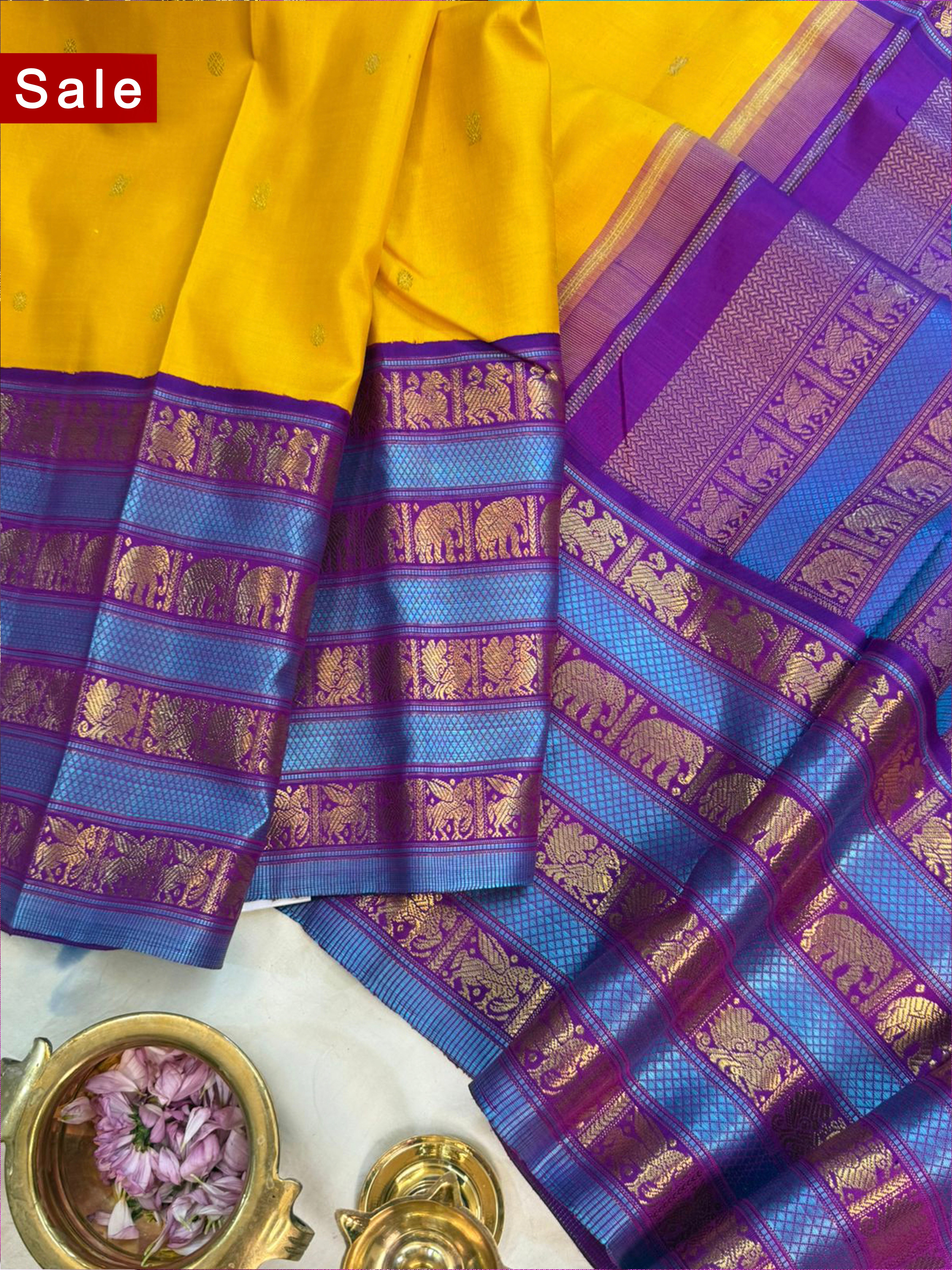 Yellow with purple varisapet/ kanjipuram silk